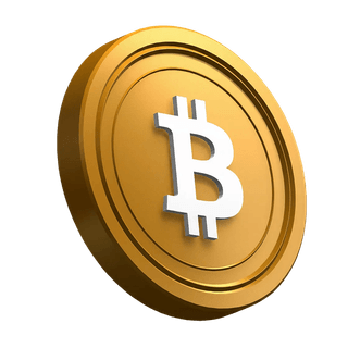 Dans le design de la section hero, une pièce Bitcoin (BTC) penchée