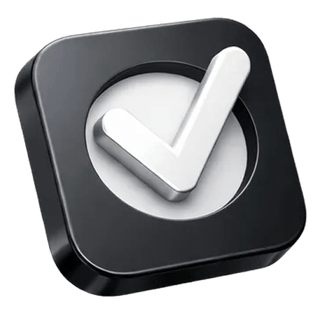Symbole de validation 3D avec coche sur la page À propos de Lune Rendo